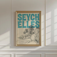 Seychelles Wall Art, Retro Travel Print, Framed Canvas Tropical Island Decor