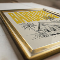Barbados Wall Art, Framed Canvas Travel Poster, Caribbean Chattel House Print