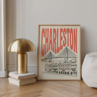 Charleston South Carolina Wall Art, Framed Canvas Print, Retro Travel Decor