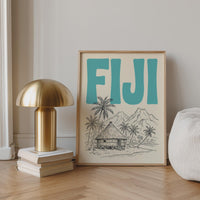 Fiji Wall Art, Minimalist Retro Travel Poster, Framed Canvas Print
