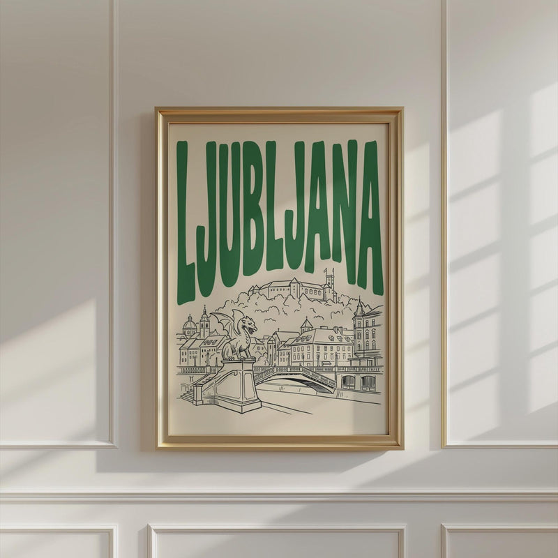 Ljubljana Slovenia Wall Minimalist Art, Framed Canvas Travel Print