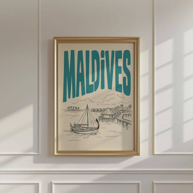 Maldives Wall Art, Minimalist Travel Print, Framed Canvas