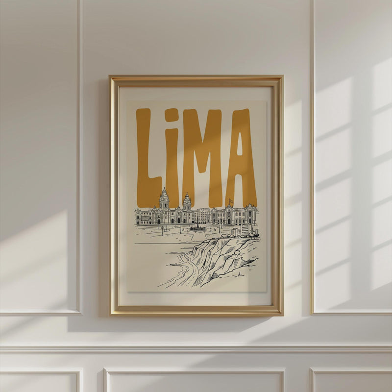 Lima Peru Skyline Minimalist Wall Art, Framed Canvas Print, Plaza Mayor Travel Decor