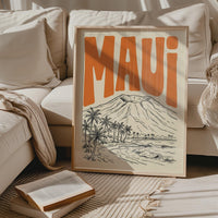 Maui Hawaii Wall Art, Retro Travel Print, Framed Canvas