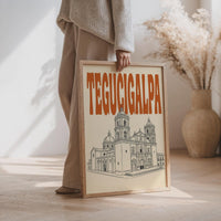 Tegucigalpa Wall Art, Honduras Cathedral Retro Print, Framed Canvas