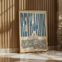 Reykjavik Iceland Wall Art, Framed Canvas Print, Retro Travel Decor