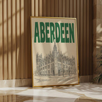 Aberdeen Scotland Wall Art, Framed Canvas Print, Retro Travel Decor