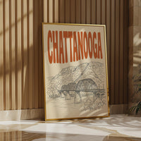 Chattanooga Tennessee Wall Art, Framed Canvas Print, Retro Travel Decor
