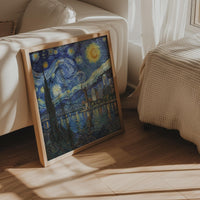 Wichita Kansas Wall Art, Van Gogh Starry Night Style, Framed Canvas Print