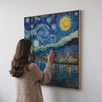 Santa Cruz Boardwalk Wall Art, Van Gogh Starry Night Style, Framed Canvas Print