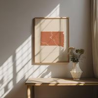 South Dakota Map Wall Art, Boho Minimalist Terracotta Topographic Mid Century Framed Canvas Print