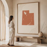 Utah Map Wall Art, Boho Minimalist Terracotta Topographic Mid Century Print, Framed Canvas Decor