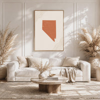Nevada Map Wall Art, Boho Minimalist Terracotta Topographic Mid Century Print, Framed Canvas Decor
