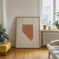 Nevada Map Wall Art, Boho Minimalist Terracotta Topographic Mid Century Print, Framed Canvas Decor