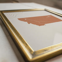 Montana Map Wall Art, Boho Minimalist Terracotta Mid Century Framed Canvas Print, State Decor