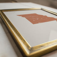 Missouri Map Wall Art, Mid Century Boho Minimalist Terracotta Topographic Framed Canvas Print