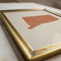 Connecticut Map Wall Art, Boho Minimalist Terracotta Topographic Mid Century Framed Canvas Print