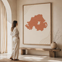 Northern Ireland Map Wall Art, Boho Minimalist Terracotta Topographic Mid Century Framed Canvas Print