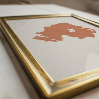 Northern Ireland Map Wall Art, Boho Minimalist Terracotta Topographic Mid Century Framed Canvas Print