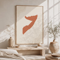 Somalia Map Wall Art, Boho Minimalist Terracotta Topographic Mid Century Framed Canvas Print