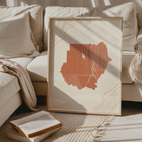 Sudan Map Wall Art, Boho Minimalist Terracotta Topographic Mid Century Print, Framed Canvas Decor