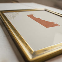 Delaware Map Wall Art, Boho Minimalist Terracotta Topographic Mid Century Decor, Framed Canvas Print