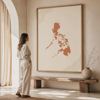 Philippines Map Wall Art, Mid Century Boho Minimalist Terracotta Topographic Framed Canvas Print