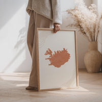 Iceland Map Wall Art, Boho Minimalist Terracotta Mid Century Framed Canvas Print, Travel Decor