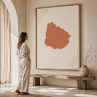 Uruguay Map Wall Art, Boho Minimalist Terracotta Topographic Mid Century Print, Framed Canvas Decor