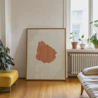 Uruguay Map Wall Art, Boho Minimalist Terracotta Topographic Mid Century Print, Framed Canvas Decor