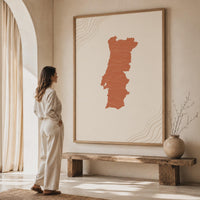 Portugal Map Wall Art, Boho Minimalist Terracotta Topographic Mid Century Framed Canvas Print