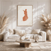 Finland Map Wall Art, Boho Minimalist Terracotta Topographic Mid Century Framed Canvas Print