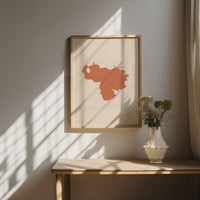Venezuela Map Wall Art, Boho Minimalist Terracotta Topographic Mid Century Print, Framed Canvas Decor