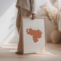 Venezuela Map Wall Art, Boho Minimalist Terracotta Topographic Mid Century Print, Framed Canvas Decor