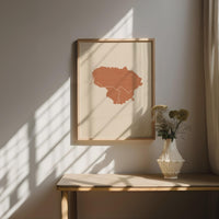 Lithuania Map Wall Art, Boho Minimalist Terracotta Topographic Mid Century Framed Canvas Print