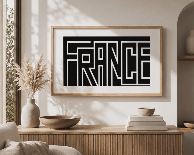 France Wall Art, Minimalist Typography Print, Framed Canvas Decor