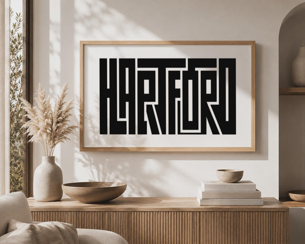 Hartford Wall Art, Minimalist Framed Canvas Print, City Typography Decor