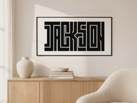 Jackson Wall Art, Minimalist Geometric Typography Print, Framed Canvas