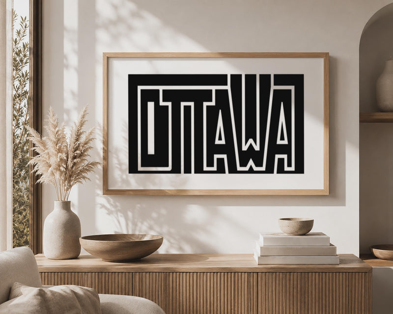 Ottawa Wall Art, Minimalist City Typography Print, Framed Canvas Decor