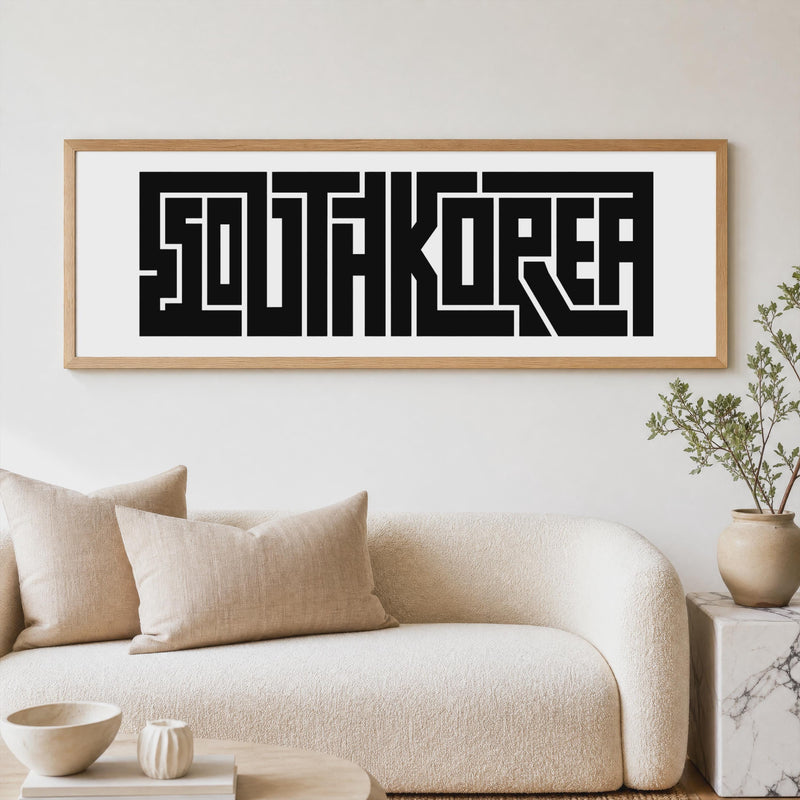 South Korea Panoramic Wall Art, Minimalist Maze Typography Print