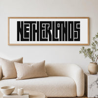 Netherlands Wall Art, Panoramic Minimalist Typography Print