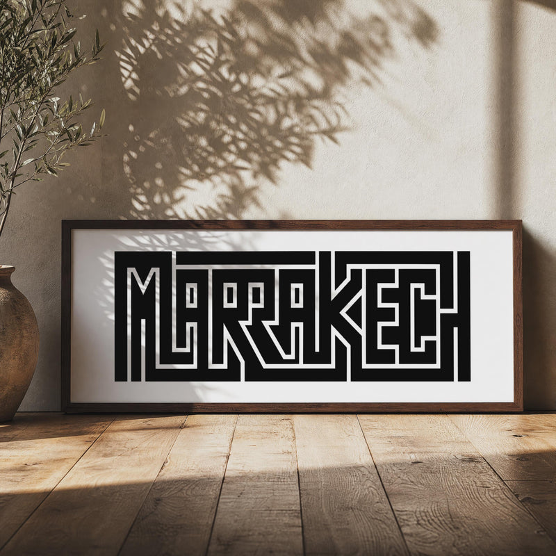 Marrakech Panoramic Wall Art, Minimalist Typography Print, Morocco City Decor