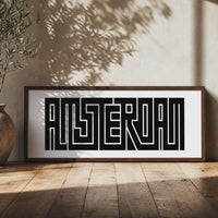 Amsterdam Panoramic Wall Art, Minimalist Typography Print, Bold City Decor