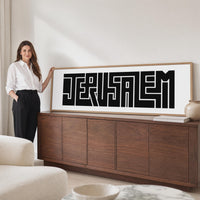Jerusalem Wall Art, Panoramic Minimalist Typography Print, Bold City Decor