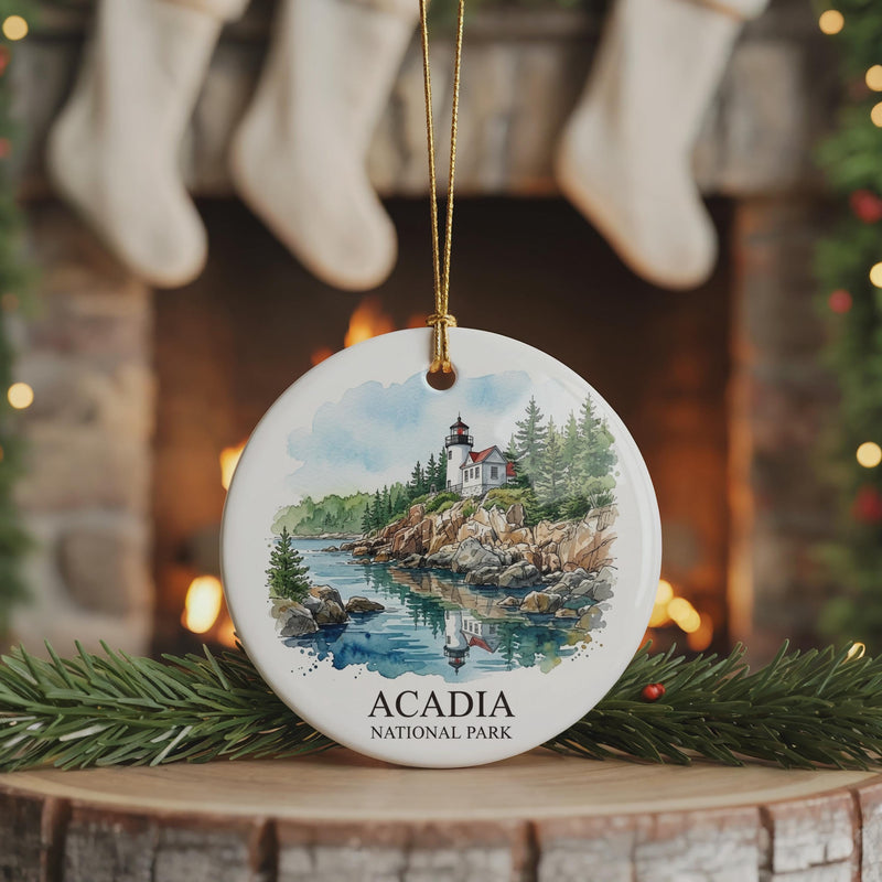 Acadia National Park Watercolor Custom Ornament, Christmas Maine Travel Gift