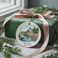 Acadia National Park Watercolor Custom Ornament, Christmas Maine Travel Gift