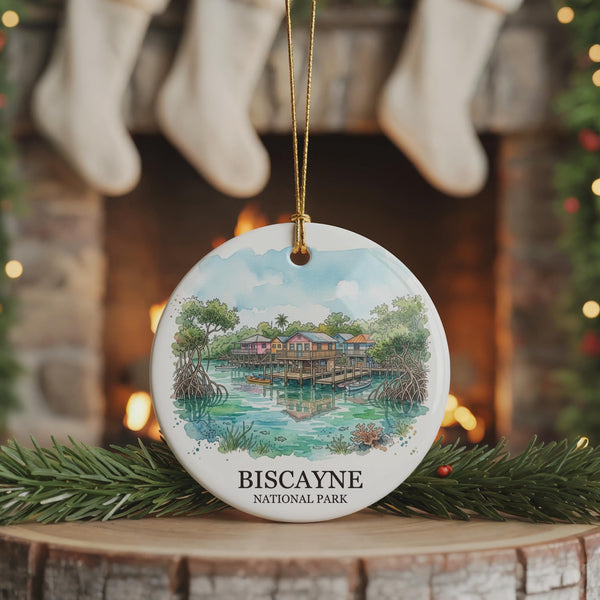 Biscayne National Park Watercolor Ceramic Custom Ornament, Christmas Florida Travel Gift