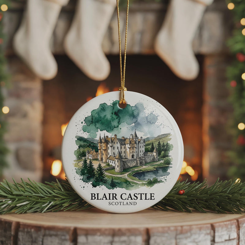 Blair Castle Watercolor Ceramic Custom Ornament, Christmas Scotland Travel Gift