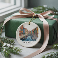 Burano Canal Watercolor Ceramic Custom Ornament, Christmas Italy Travel Gift