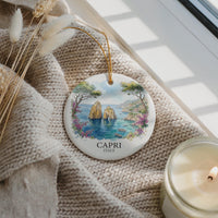 Capri Italy Watercolor Ceramic Custom Ornament, Christmas Mediterranean Travel Gift